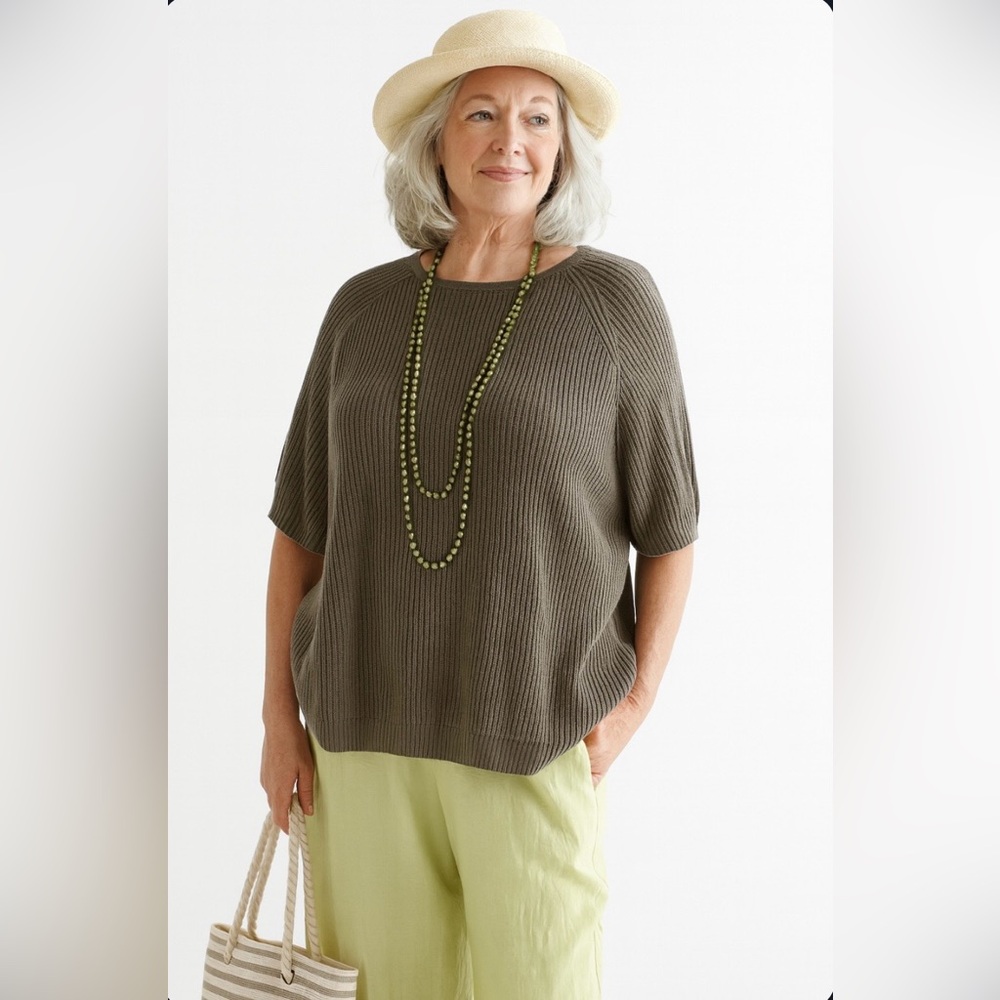 Chico's Wool Blend Green Ribbed Sweater Pullover Top Women’s Size Large